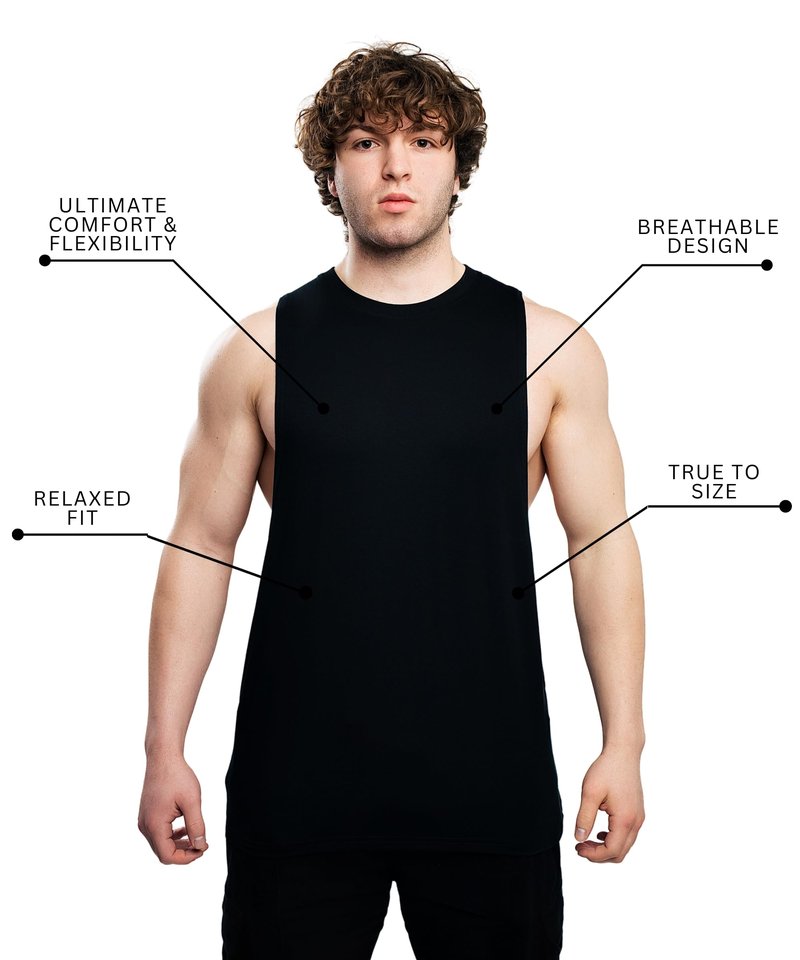 Ekkovision Cut Off Tank Top for Men, Lightweight, Breathable, Cotton Spandex Blend, Muscle Shirt Black