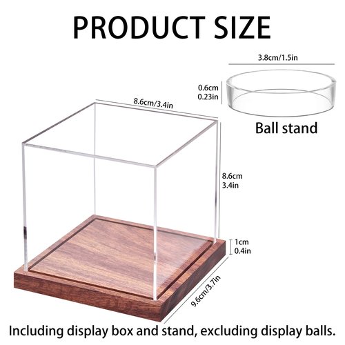 Baseball Display Case, No Assembly Required Clear Cube Tennis Ball Holder with Solid Wooden Base, Autograph Baseball Stand Box for Single Ball (1 Pack)
