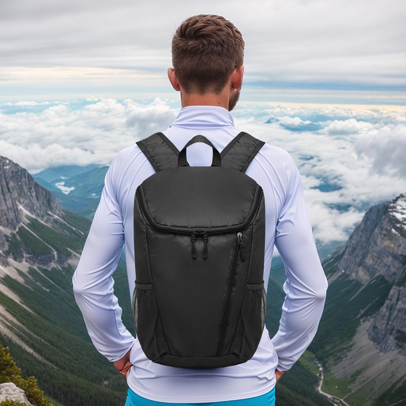 SUIKIHUM Hiking Backpack, 20L Packable Daypack for Men Women, Nylon with Adjustable Straps, Lightweight Waterproof Outdoor Camping Travel, Black