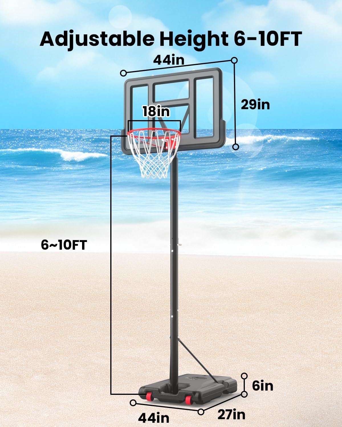 IGL Portable Basketball Hoop, 5.6-10FT Adjustable Basketball Goal System, 44 Inch Outdoor Basketball Hoop & Goals for Kids, Youth, and Adults in The Backyard, Driveway with PC Backboard