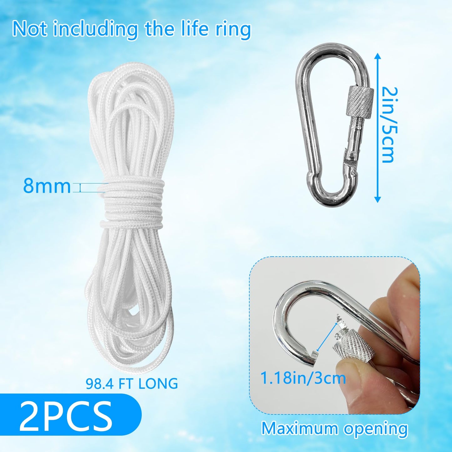 2 Pcs Water Floating Lifesaving Ropes,98.4 FT Professional Throwing Rope Line for Boating Fishing,Outdoor Professional Throwing Rope Rescue Lifeguard Rescue Lifeline,(White)