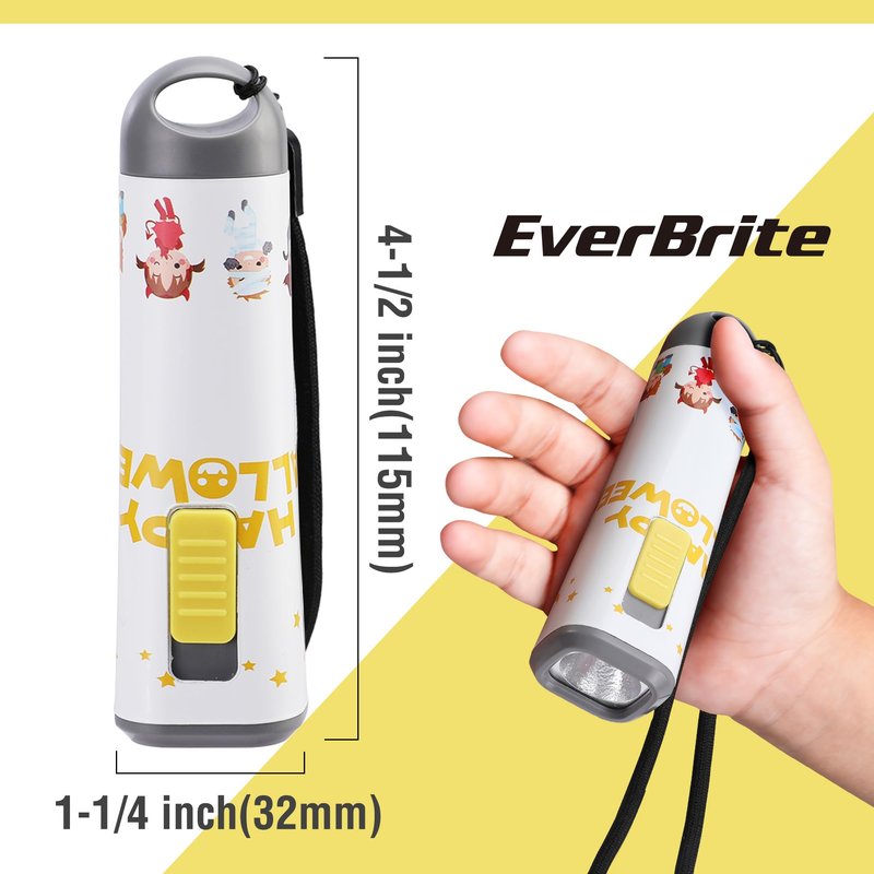 EverBrite Halloween Flashlights Halloween Gifts, Small LED Flash Light Handheld Torch with Lanyard 3AAA Battery Included, 1 Pack-White, E012068AE