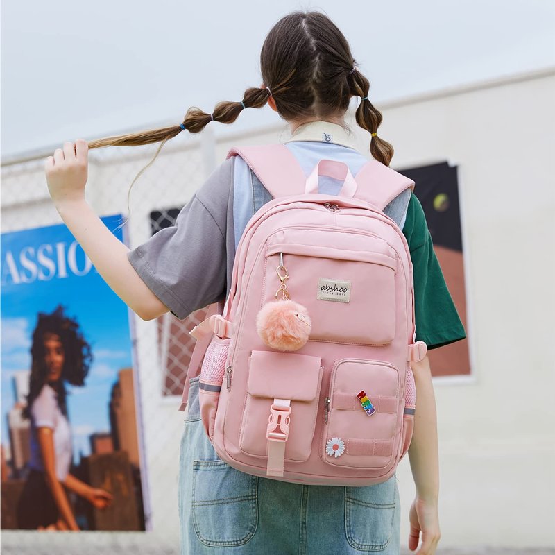 abshoo Big Student Laptop Backpack For College Women Middle High School Teen Girls Bookbag Travel Daypack (Pink)