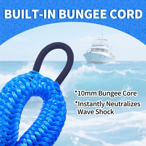 ZRSCHYG 4ft Bungee Dock Line with 2 Loops and 1 Clip, 2025 Newly Upgraded Mooring Rope for Boats (Blue)