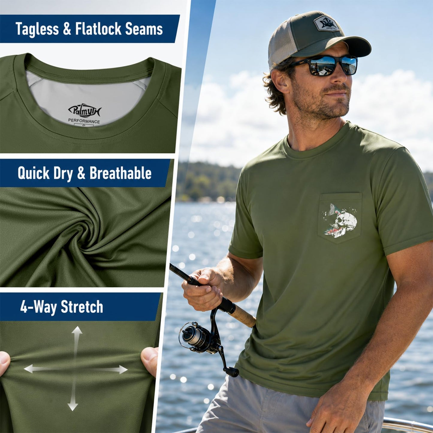Palmyth Fishing Shirt for Men Short Sleeve UPF 50+ Sun Tee with Pocket