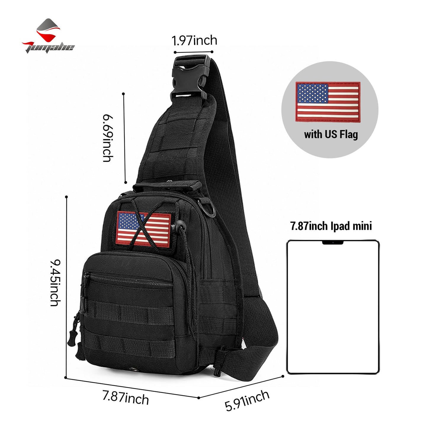 JUMAHE 8L/25L Tactical Sling Bag, Crossbody Bag for Men Outdoor, Military Backpack EDC Shoulder Bag for Every Day Carry (Black)