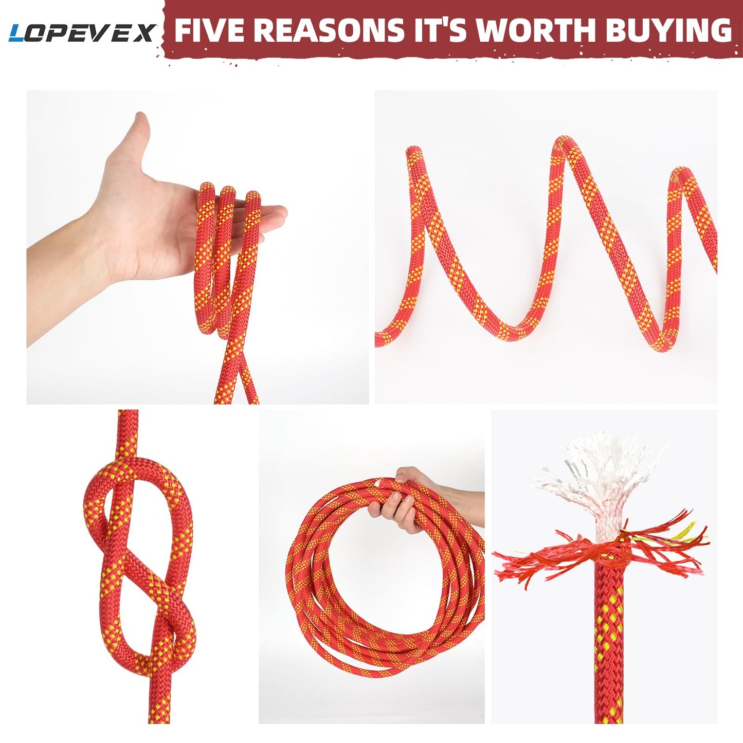 1/2 Inch Climbing Rope 150 Ft Red - 48 Strands Tree Climbing,1/2in Arborist Rope,Rappelling Rope,Static Nylon Polyester Braided Rope,Bull Rope for Tree Pulling,Nautical Rigging Rope Swing