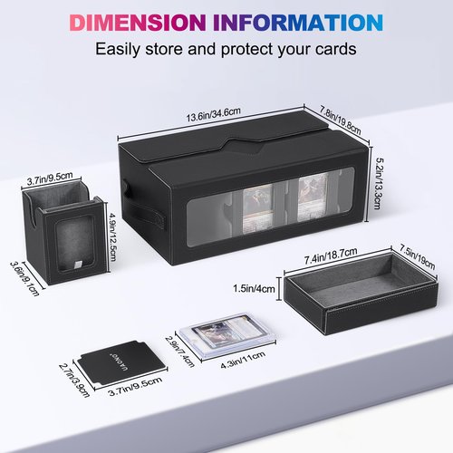 UAONO Commander Deck Box for MTG, 6-Deck Modular Card Case with Dice Tray Holds 600+ Double-sleeved Cards, Removable Trading Cards Storage Box with 35PT Magnetic Card Holders for TCG, Black Grey