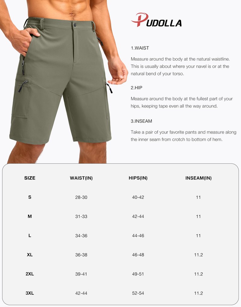 Pudolla Men's Hiking Shorts 11" Lightweight Cargo Work Shorts for Men Summer Travel Golf Casual Outdoor with 5 Pockets(Light Grey X-Large)