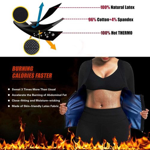 REMEBSWEAT Sauna Suit Shirt for Women Sweat Vest Waist Trainer Long Sleeve Workout Thermal Top Zipper Long Sleeve L