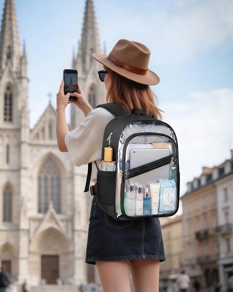 XL Black Clear Backpack - Heavy Duty PVC Bookbag with Reinforced Straps (Xl-black+X-Large)