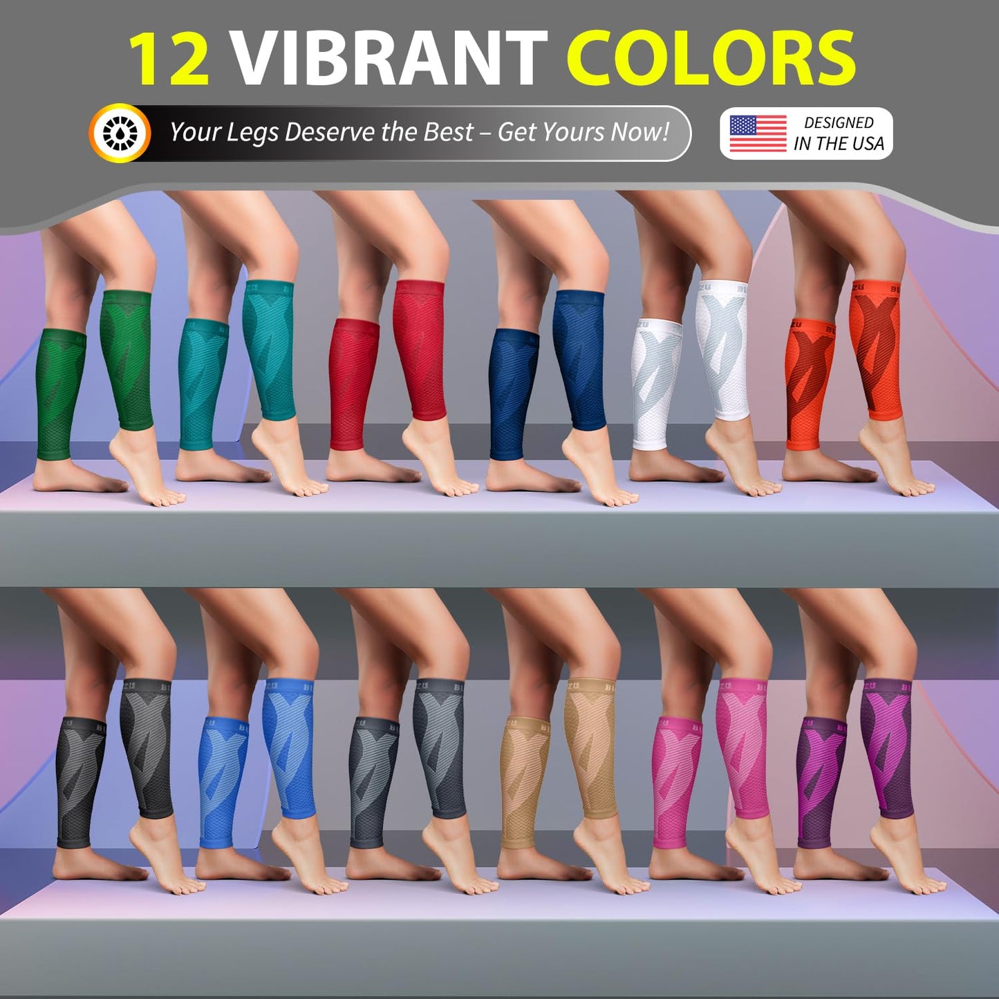 BLITZU Calf Compression Sleeve for Women and Men, Shin Splint Sleeves for Varicose Veins, Nursing, Pregnancy, Running, Footless Compression Socks Support for Calf Muscle Pain Relief Black S-M