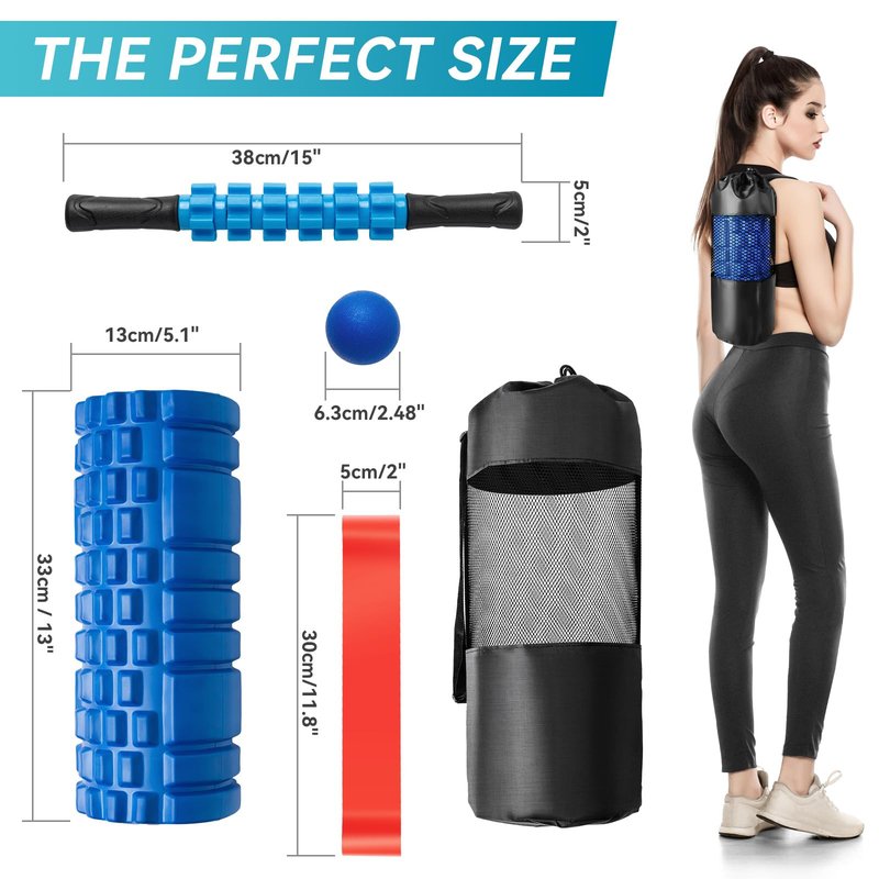Krightlink 5 in 1 Foam Roller Set for Deep Tissue Muscle Massage, Trigger Point Fitness Exercise Roller, Massage Ball, Stretching Strap, Whole Body (Orange)