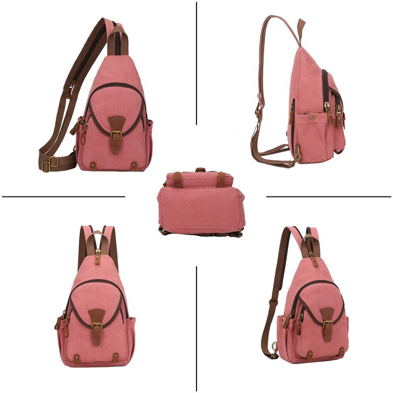 KouLi Buir Canvas Sling Bag,Small Crossbody Backpack,Convertible Chest Bag Casual Daypack For Outdoor Cycling Hiking Travel (Rust Red)