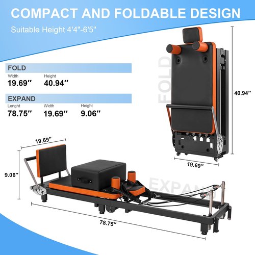CNDUOLCAO Pilates Reformer Machine 79" Foldable Pilates Reformer with Pilates Box & Jump Board, Home Pilates Equipment for Strength Training, Compact Foldable Design for Home Gym, Studio & Fitness