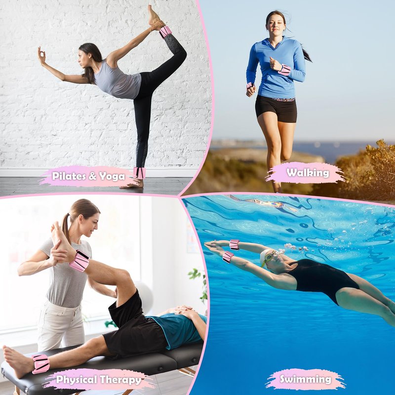 Wrist Ankle Weights for Women, Soft Silicone Wrist Weights Set of 2 for Walking, Pilates, Yoga, Barre & Strength Training, Weighted Bangles with Secure Non-Slip Fit for Arm & Leg Workouts, 4 lb