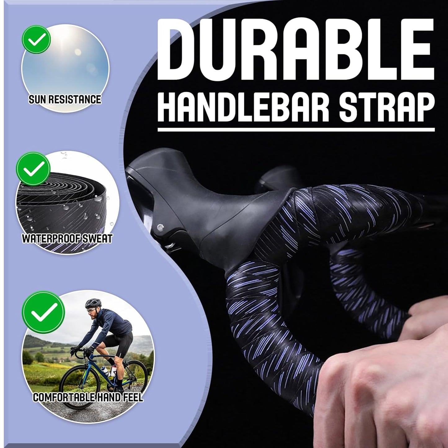 2pcs Bicycle Bar Tape, Bike Handlebar Tape, Road Bicycle Handlebar Tape, Cycling Grip Tape, with 4pcs Handlebar End Plugs, Soft Comfortable, Wear Resistant, Black