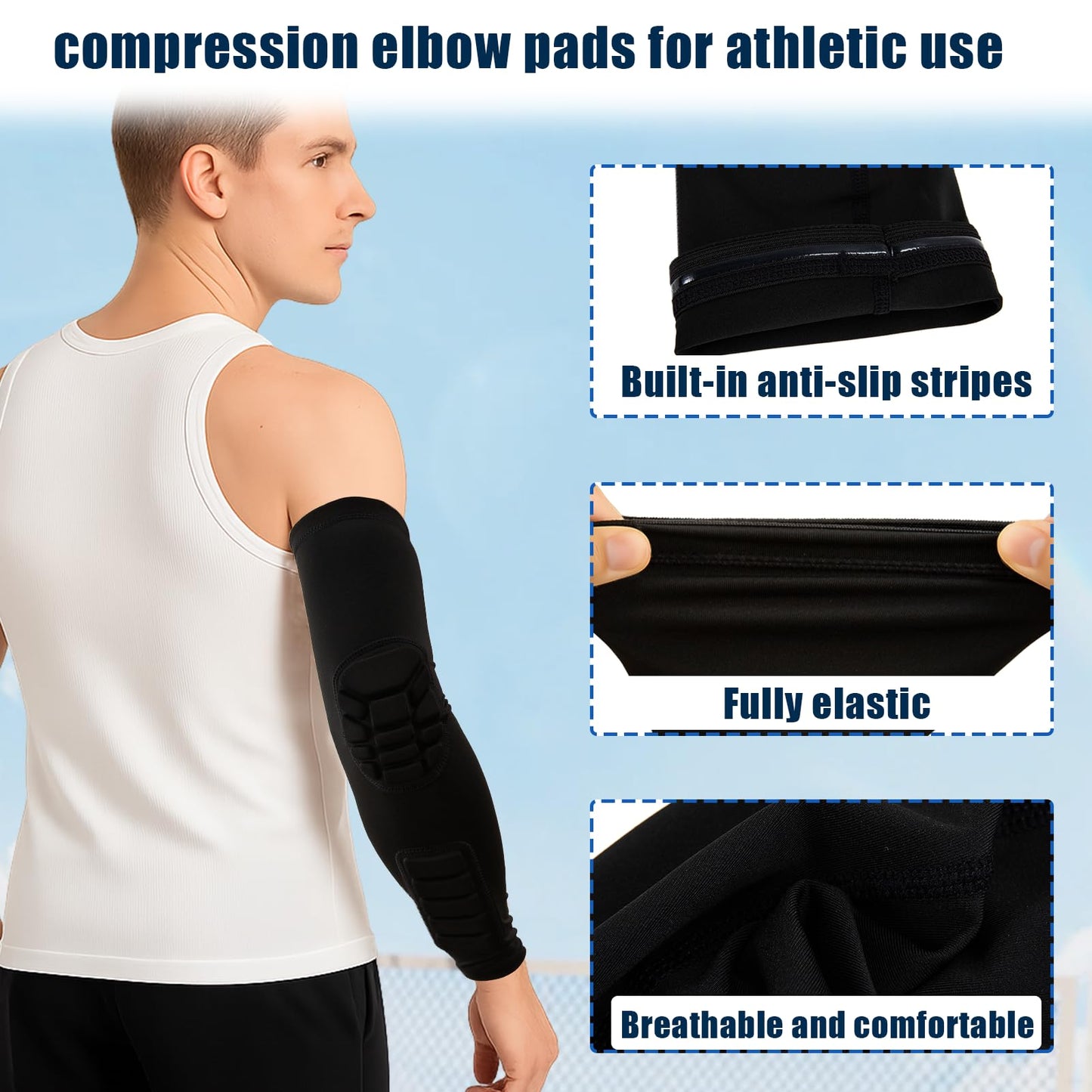 2 Pack Compression Padded Arm Sleeve, Breathable Elbow Pads, Comfort Forearm Pads,Elasticity Arm Protector Sleeves,Basketball, Volleyball, Football Unisex Crashproof Arm Guard(XL)