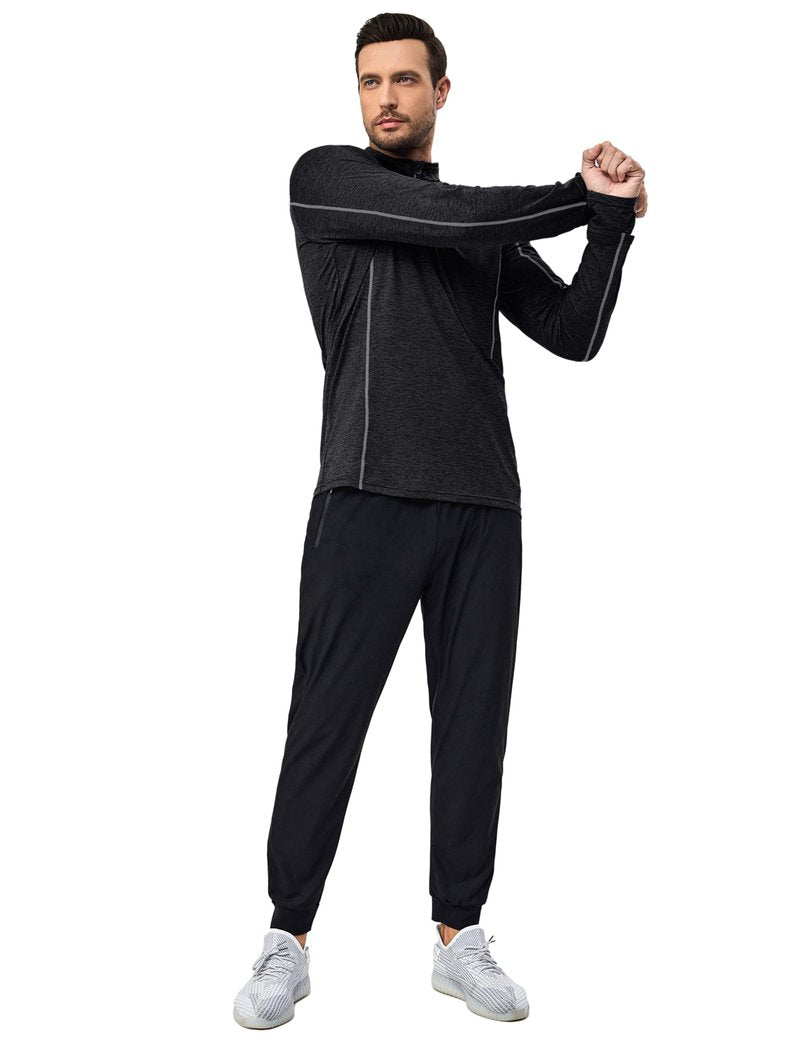 Little Donkey Andy Men's 1/4 Zip Pullover UPF 50+ Long Sleeve Moisture Wicking Golf Shirts Lightweight Athletic Workout Shirt (Black Heather L)