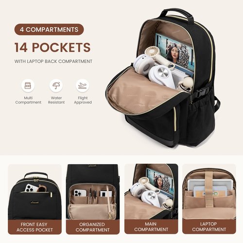 LOVEVOOK Laptop Backpack for Women with Pouch Pocket for Large Capacity Cup,18 Inch Laptop Computer Bag Travel Backpack Purse,Waterproof Work Business Backpack College Teacher Bags,Black