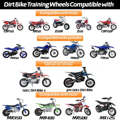 Dirt Bike Training Wheels 50cc for razor MX125 MX350 MX400 MX500, for honda CRF50 XR50 Z50, for yamaha PW50 TTR50 ktm 50cc Mini Senior Adenture, fit for All Kinds of 50CC Dirt Bike