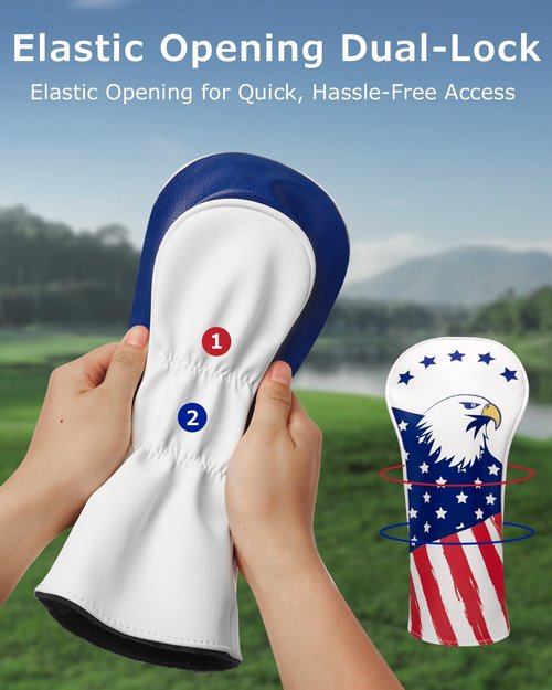 Fitense Golf Head Covers, 3 Pack Golf Club Head Covers USA Stars and Stripes, Velour Lined for Extra Club Protection, Designed to Fit All Woods and Drivers Velour Lined (1,3,X)