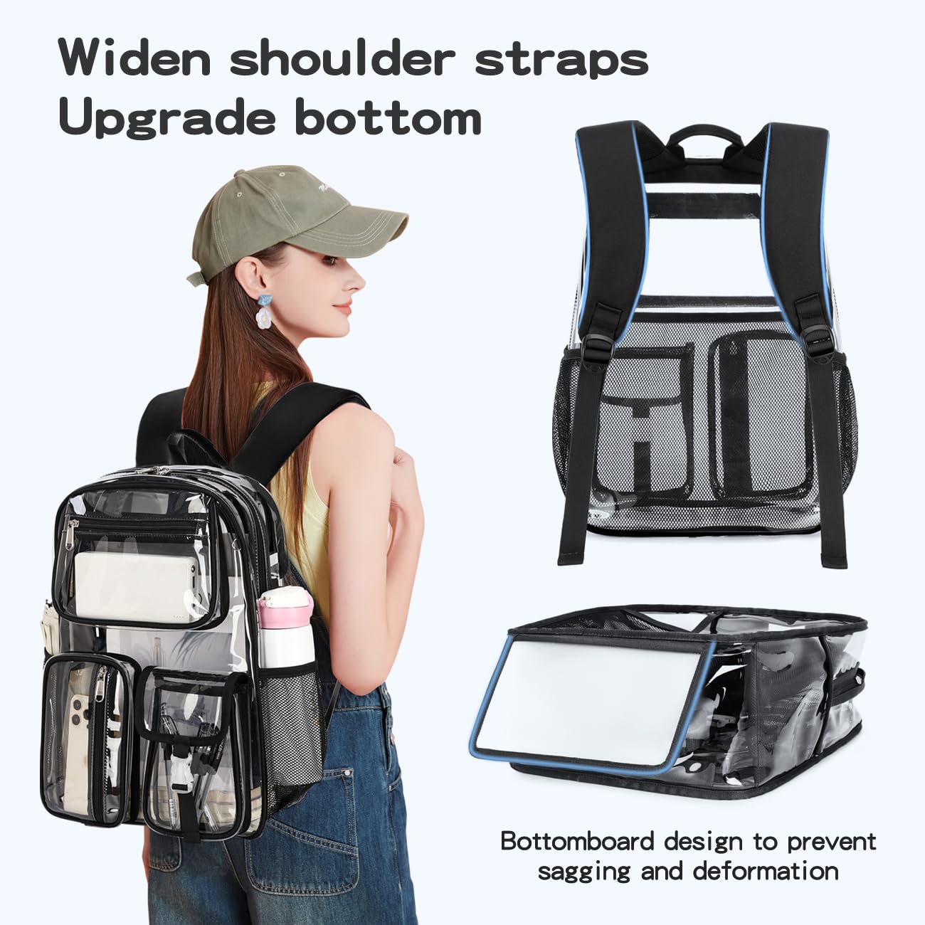 Cusangel Clear X-Large Backpack Heavy Duty Clear BookBag,17.5inch TPU Large Capacity See Through Backpack for Sport Events,Travel,Plastic backpacks for 15age+