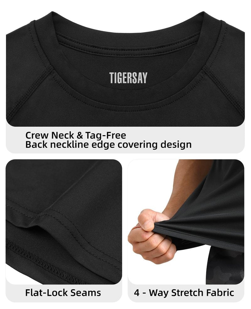 Tigersay Men's Compression Shirts, Short Sleeve T-Shirt Athletic Compression Tops Workout Sports Base Layer Undershirt