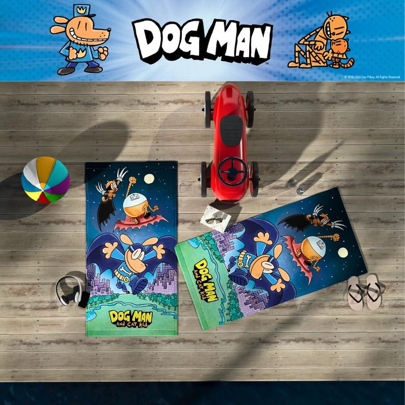 Dog Man Supa Cop & Petey Book Kids Super Soft Cotton Bath/Pool/Beach Towel, 58 in x 28 in, (Offically Licensed Product) By Franco