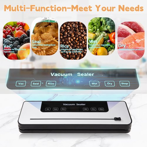 Food Saver Vacuum Sealer Machine for Fresh Food with 50 Bags,Dual Dry/Wet Modes,Built-in Cutter for Vacuum Seal Bags,Strong Suction Power,White