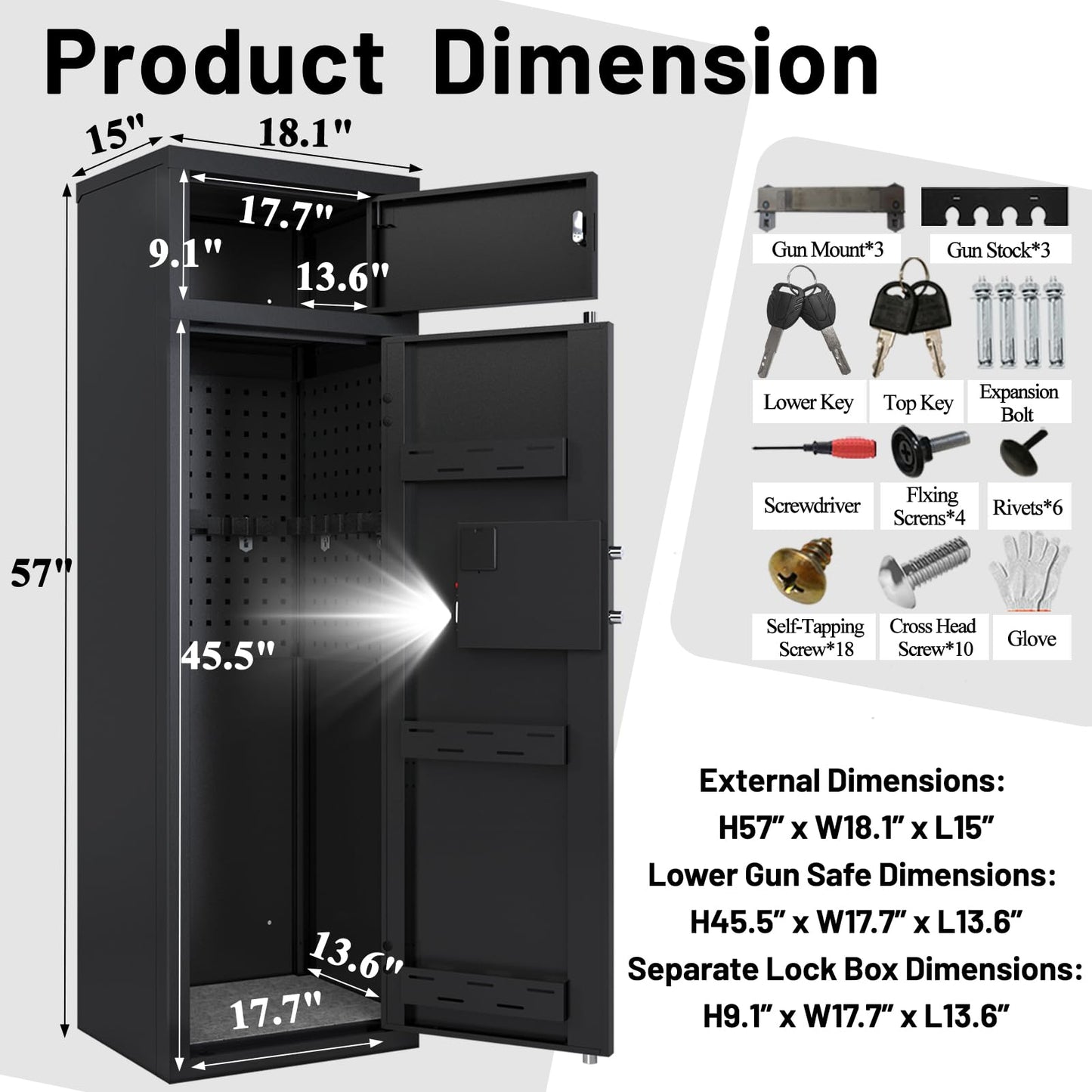 KAER Gun Safe for Rifles and Pistols 10-12 Gun Safe Multi-functional Rifle Safe Anti-theft Gun Safes for Rifles Removable Gun Racks Gun Cabinet for Home with Adjustable Shelves