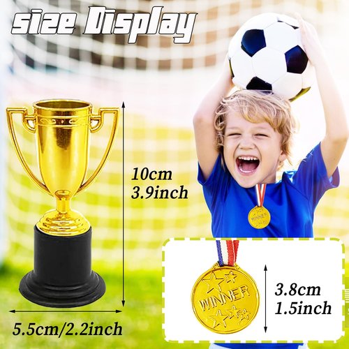 Fottaqqan 48PCS Mini Awards Trophies Cups Medals for Kids,4inch Plastic Golden Trophy Medal Set,Participation Trophy for Winner Competition Sports Reward Party Favors