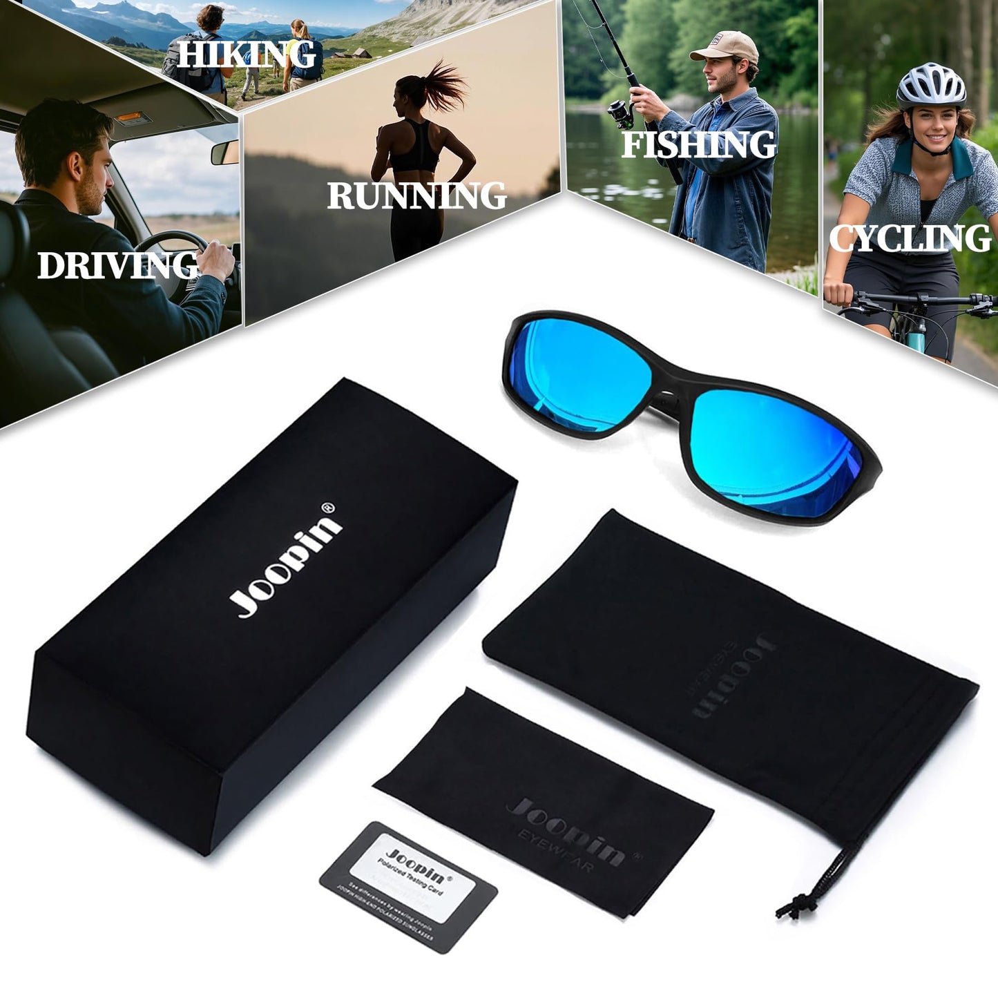 Joopin Polarized Sports Sunglasses UV400 Protection Wrap Around Sun Glasses Safety Shades for Men Women (Black Mirrored Blue)