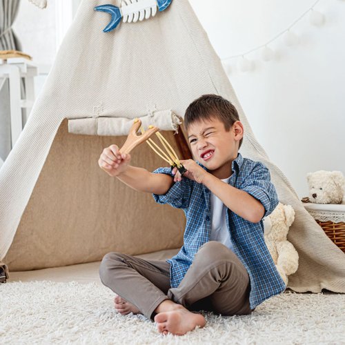 Shappy 24 Pcs Wooden Slingshot Toy Hunting with Rubber Band Wood Slingshots for Adults Shooting Catapult Game Outdoor Sports Camping Hiking (Brown)