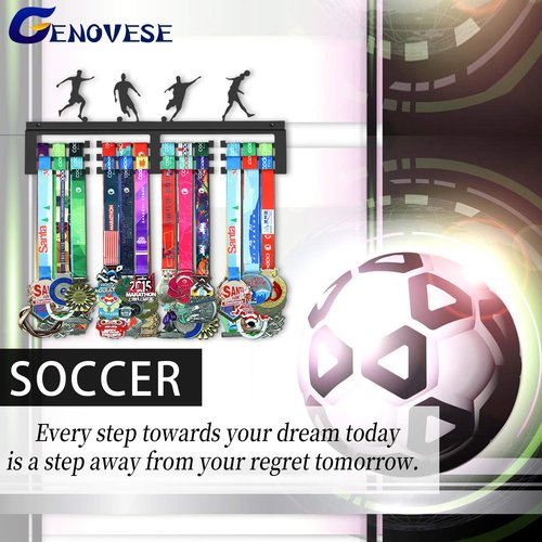 GENOVESE Soccer Medal Hanger Display Rack,Awards Holder,Sturdy Black Steel Metal,Wall Mount Over 50 Medals Easy to Install