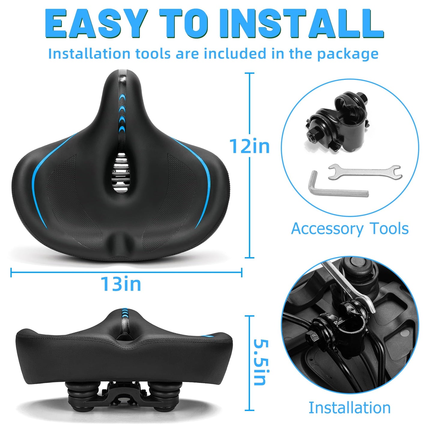 CDYWD Oversized Bike Seat for Men & Women Comfort, Extra Wide Bicycle Seat Cushion, Comfortable Soft Padded, Large Replacement Saddle for Peloton, Stationary Exercise Bike, Cruiser, City Bike, Ebike