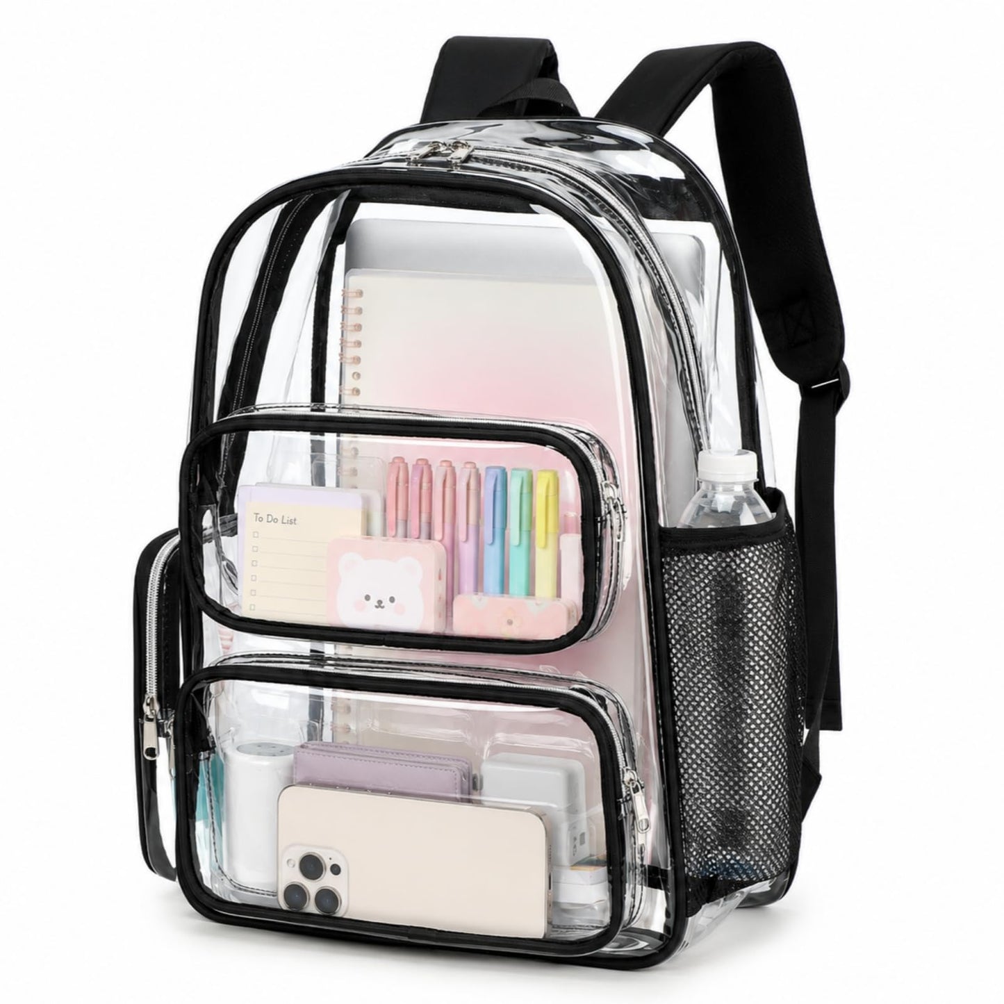 CAMTOP Clear Backpack Heavy Duty Transparent Bag for Stadium Events See Through BookBag for Student School Work Festival Sport Travel (Black)
