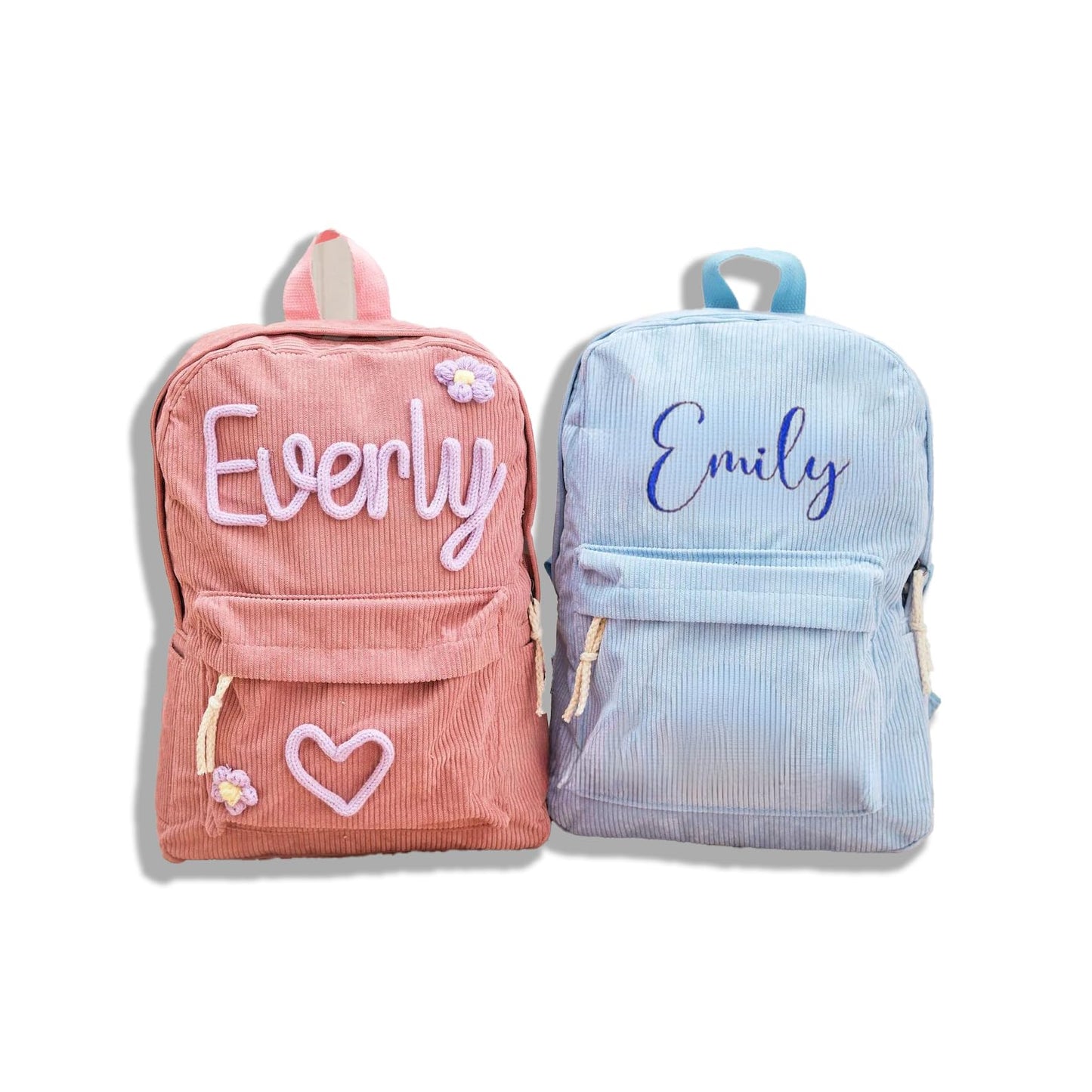 JINMA Personalized Embroidered Name Backpack – Custom Lettering Corduroy Bag with Floral Detail, Lightweight and Stylish