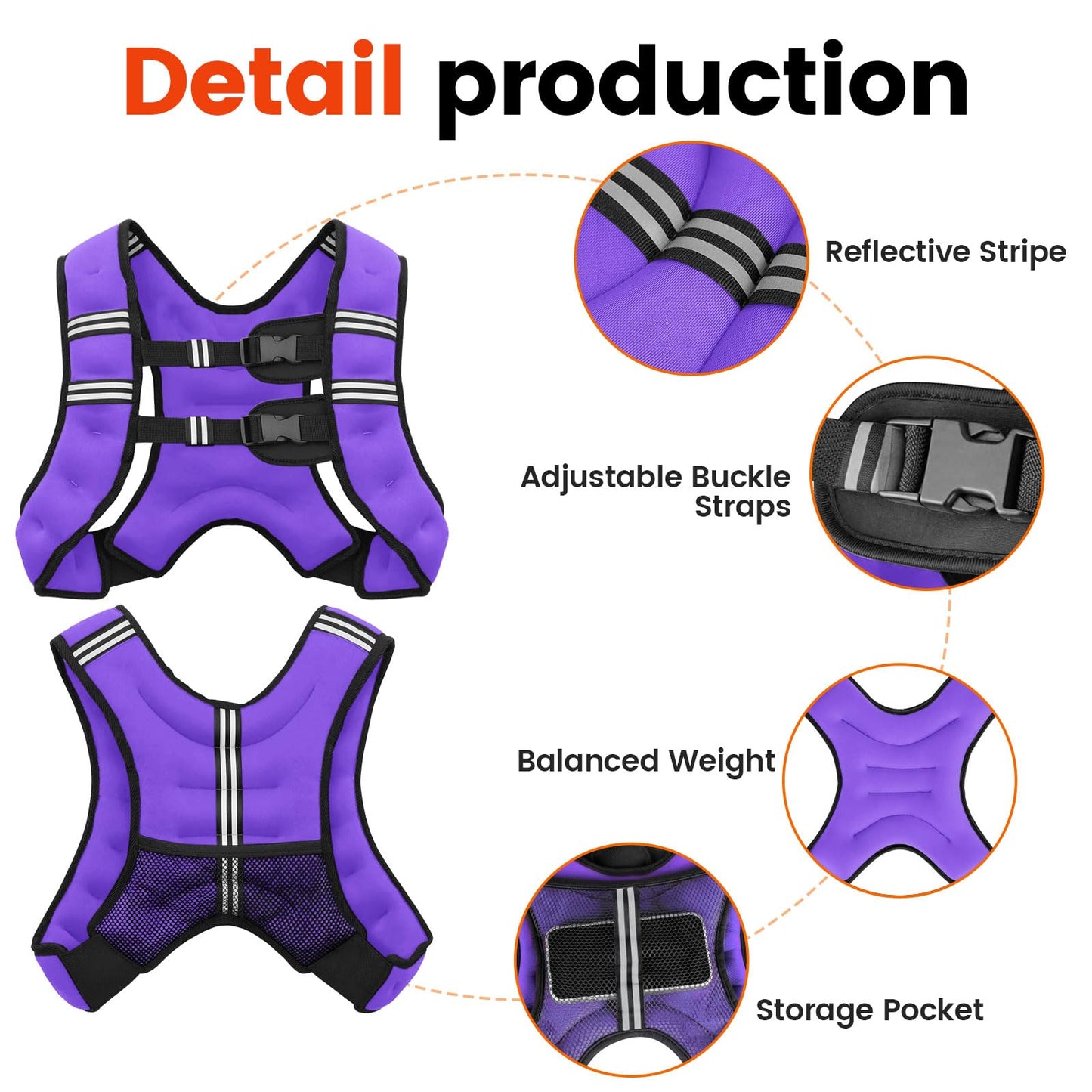 Poudee Weighted Vest, 12LB Weight Vest for Men Women, Body Weight Vests Adjustable with Reflective Stripe for Strength Training, Running, Training Workout, Jogging, Walking - 12LB, Purple