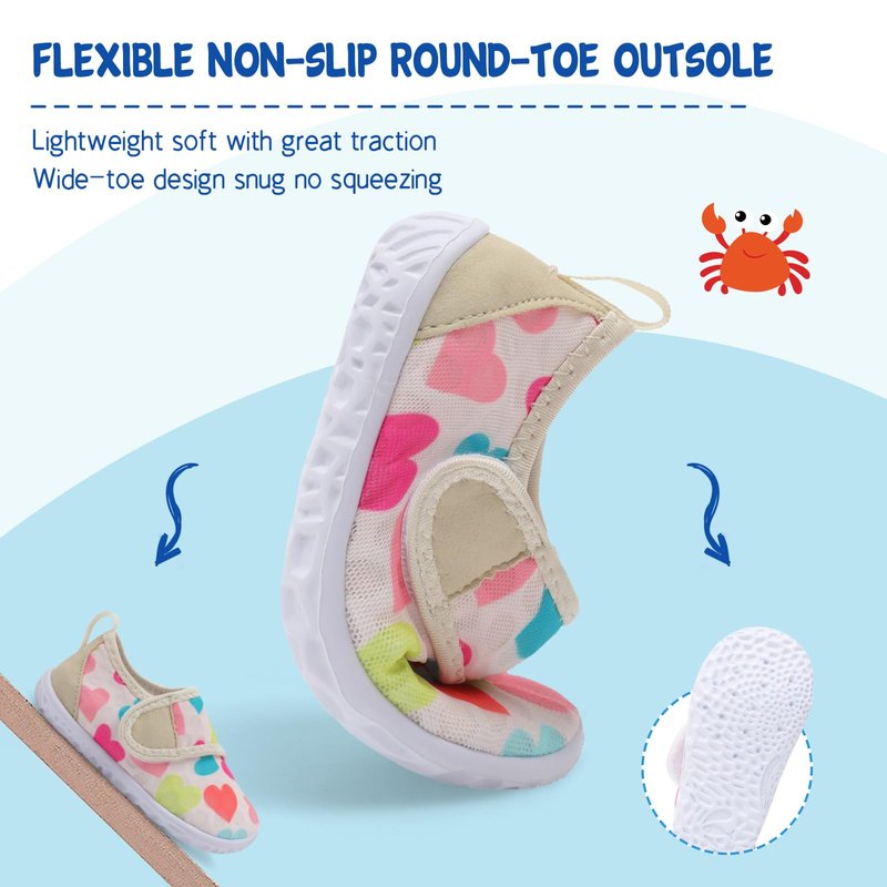 LeIsfIt Kids Water Shoes Toddler Girls Boys Swim Shoes Outdoor Quick-Dry Breathable Aqua Socks for Beach Pool Surf, Color Love, 7 Toddler