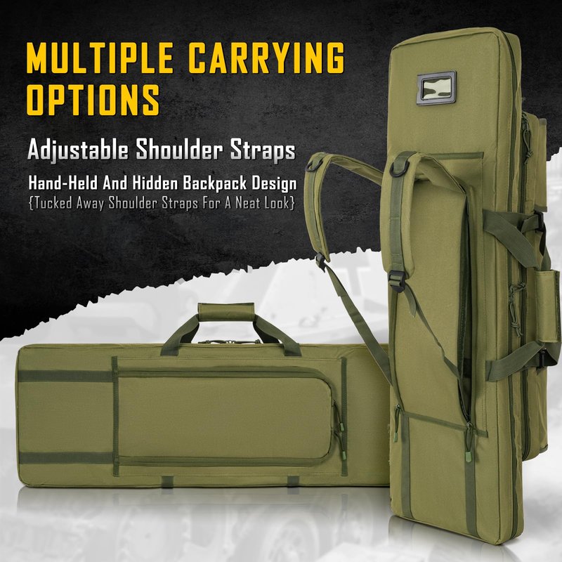 DULCE DOM 32 inch Double Rifle Case Soft Bag Gun Case, Perfect for Rifle Pistol Firearm Storage and Transportation, All Around Shooting Range Tactical Rifle Backpack, Indoor Outdoor