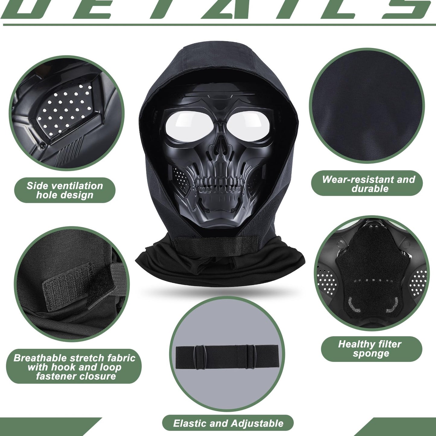 Kanayu Skull Mask with Balaclava Headgear Full Face Scary Tactical Mask for Men for Cs Survival Games Shooting Cosplay Movie Paintball Halloween