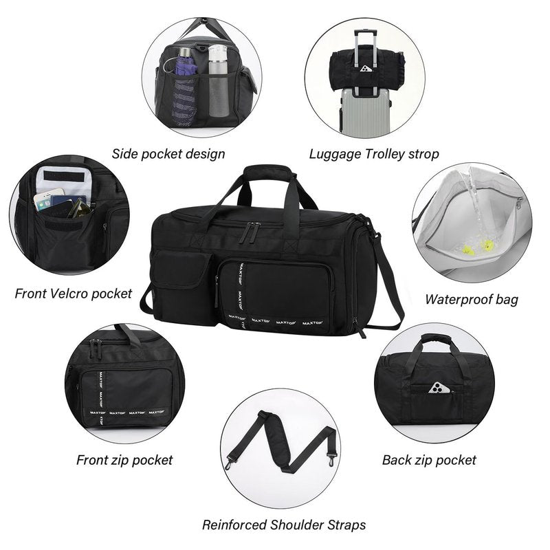 MAXTOP Small Gym Bag for Men Women with Shoe Compartment Wet Dry Separation Black Carry on Mini Duffle Bag for Travel Sports Yoga Fitness Weekend Outdoor Activities