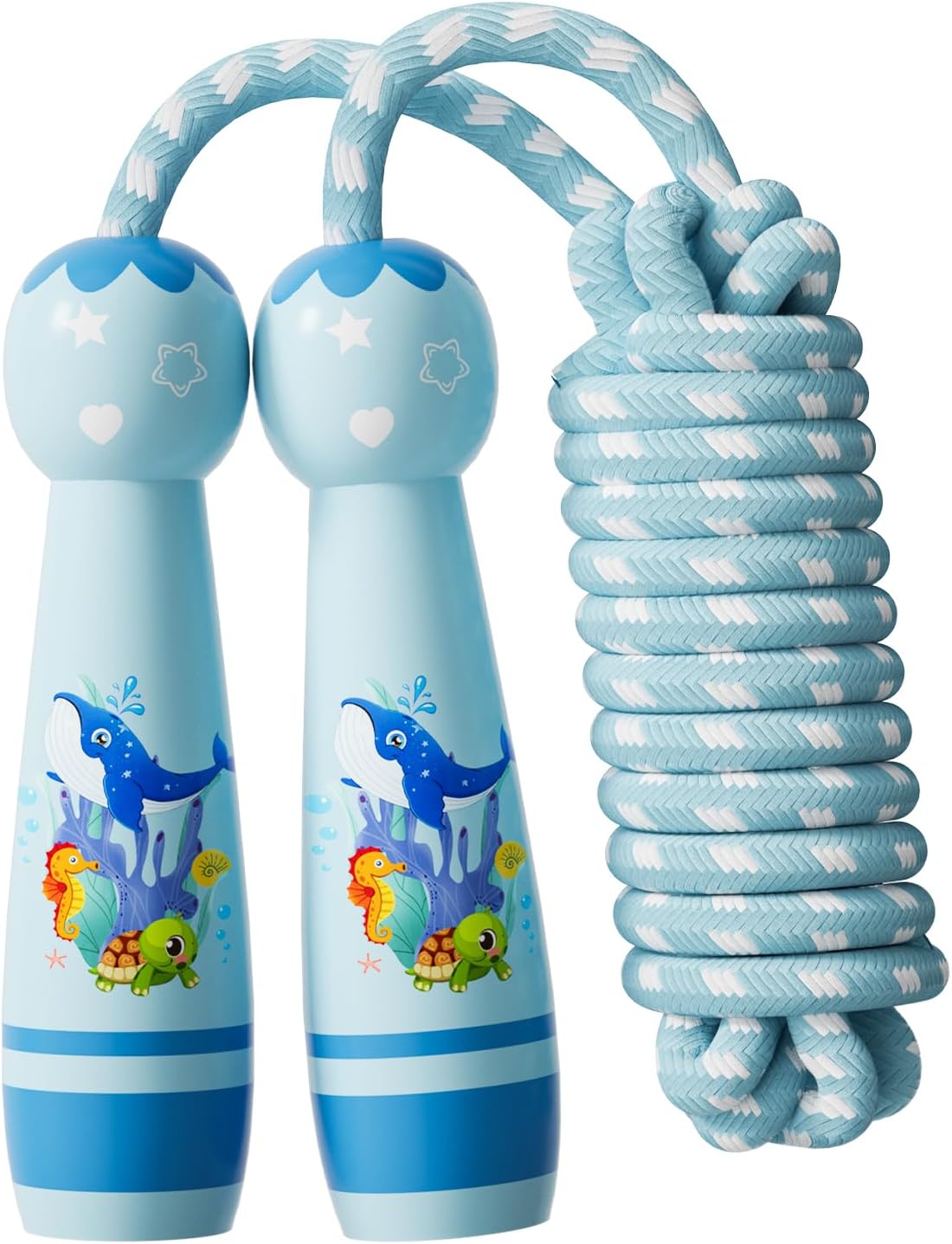 Jump Rope for Kids-Adjustable Cotton Braided Skipping Rope with Wooden Handle for Toddler Fitness Workout Exercise Outdoor Activity