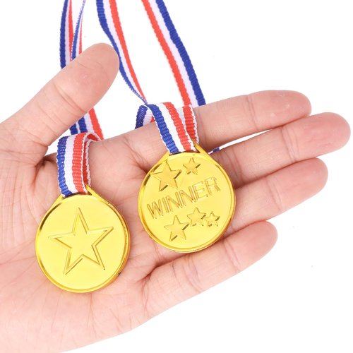 Aysatogc 40 Pcs Gold Medals for Kids, Gold Plastic Winner Award Medals with Ribbon Gymnastics Field Day Awards for Sports, Games, Competition, Students Rewards, Talent Show 1.4 x 1.7 Inches