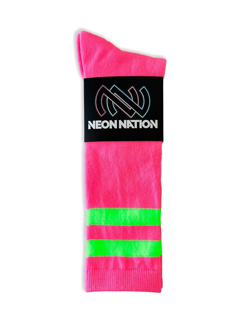 Neon Nation Unisex Kids Knee-High Sport Socks with Neon Pink & Neon Green Stripes - One Size