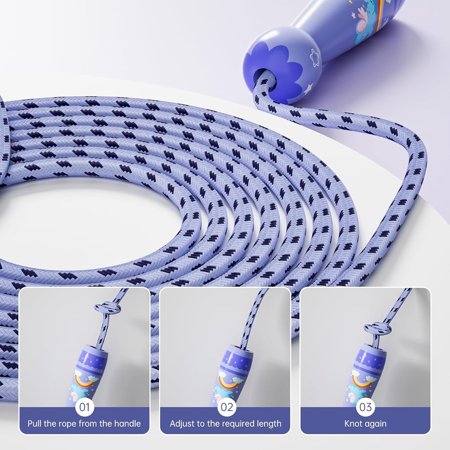 Jump Rope for Kids-Adjustable Cotton Braided Skipping Rope with Wooden Handle for Toddler Fitness Workout Exercise Outdoor Activity
