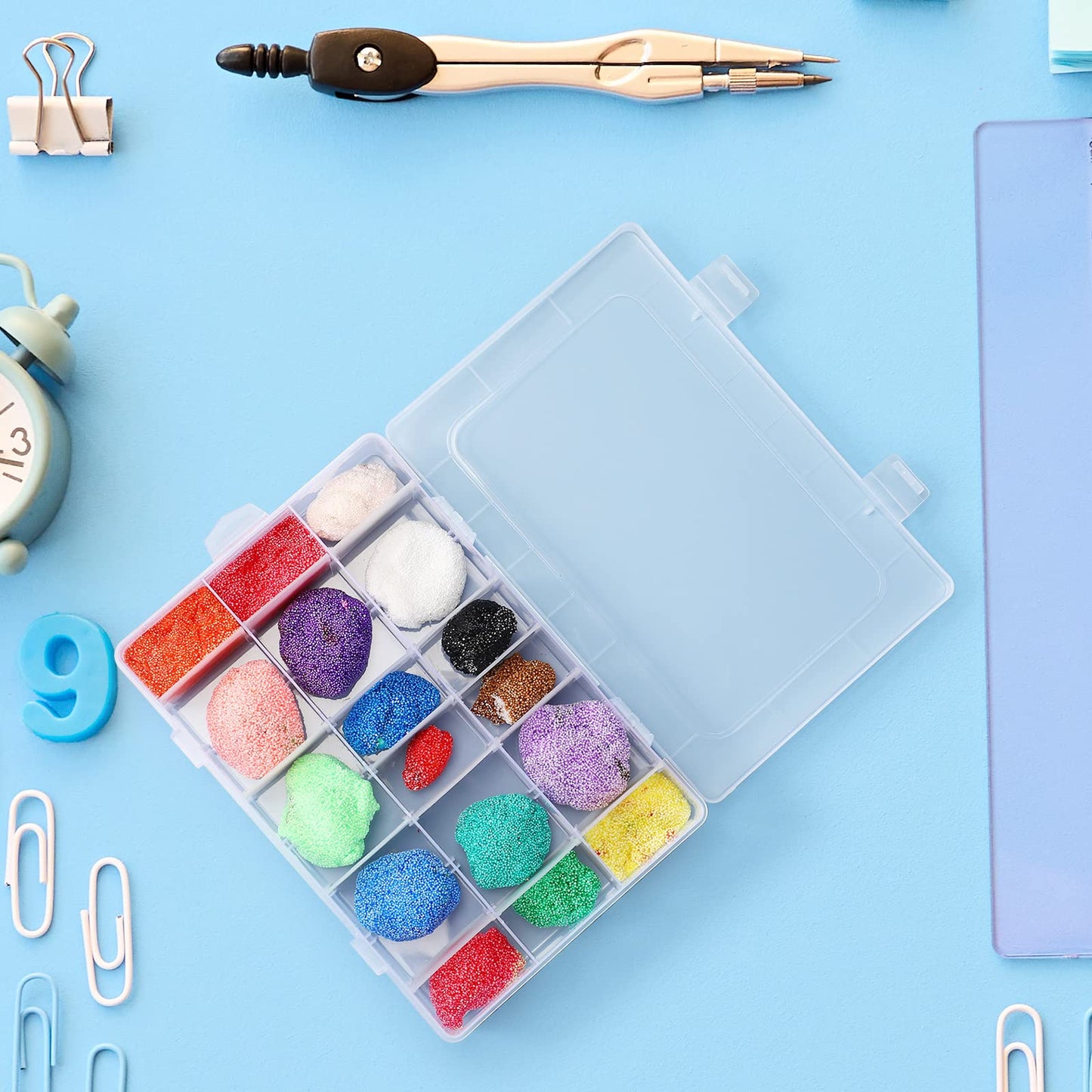 Sawysine 12 Pack Bulk 24 Grids Clear Plastic Organizer Box Tackle Crafts Storage with Removable Dividers Boxes for Fishing Trays Jewelry DIY Parts