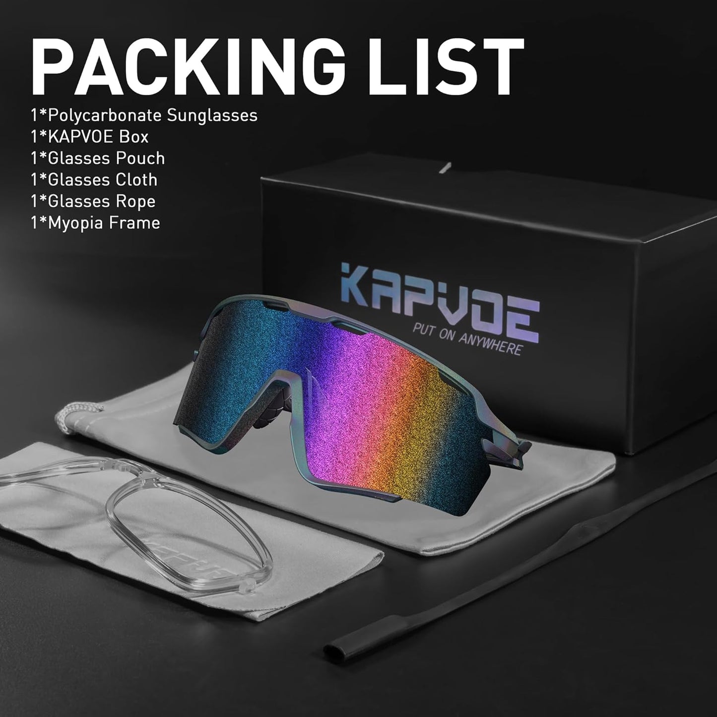 KAPVOE Cycling Glasses Men Women Mountain Bike Sunglasses Sports MTB Baseball Running Triathlon Golf Driving - K170
