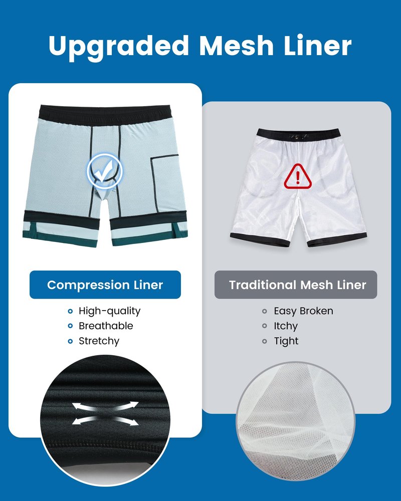maamgic Mens Swim Trunks with Compression Liner 7 Inch Inseam Mens Bathing Suit Quick Dry Swimming Trunks Swimsuit Reef Green and Black Medium